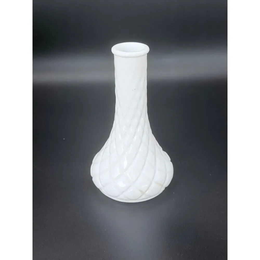 Vintage Hoosier Glass 4062 White Milk Glass Diamond Bud Vase 6 Inch MCM
